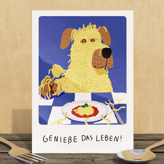 Grußkarte - Spaghetti-Hund - Postkarte, Geburtstagskarte, Kinder - A6