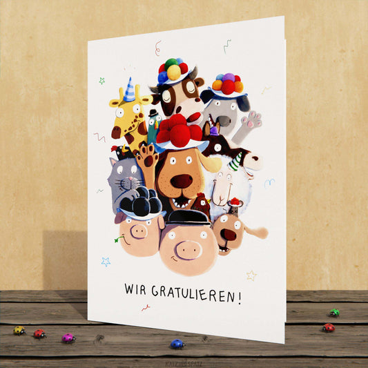 Geburtstagskarte - Tierisch liebe Gäste - Klappkarte, Postkarte, Kinder - A6